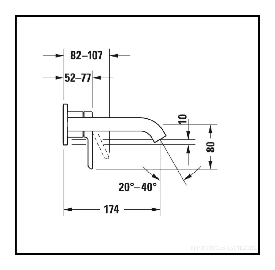 Смеситель Duravit C.1 для раковины, настенный, излив L-174 мм, однорычажный, для скрытого настенного монтажа, внешняя +скрытая части, цвет хром - изображение 4