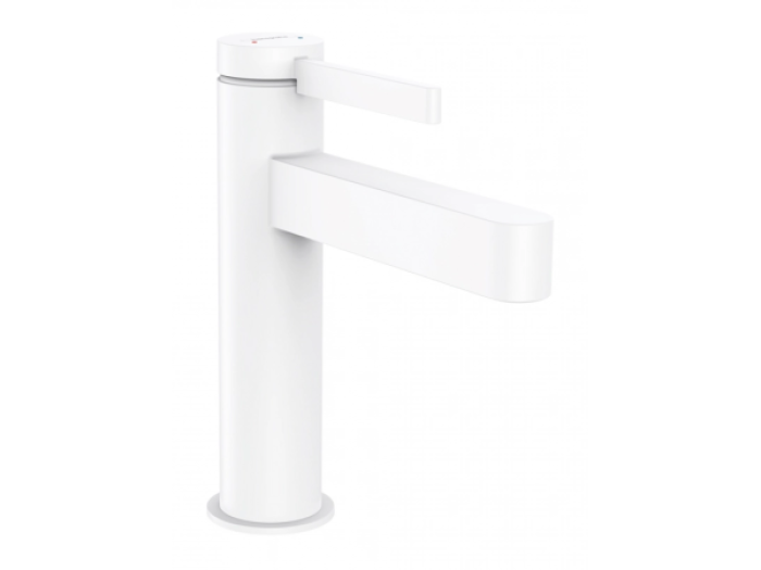 На изображении товар Смеситель для раковины Hansgrohe Finoris, однорычажный, со сливным клапаном Push‑Open, цвет матовый белый от официального представителя в Москве