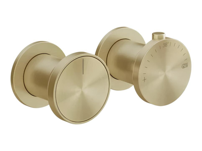 На изображении товар Термостат Gessi Origini, настенный, на 2 выхода, цвет Brushed Brass PVD от официального представителя в Москве