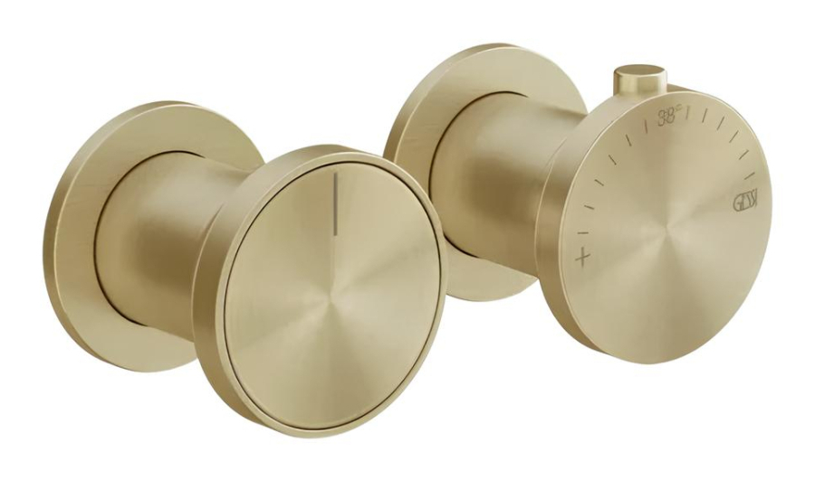 Термостат Gessi Origini, настенный, на 2 выхода, цвет Brushed Brass PVD