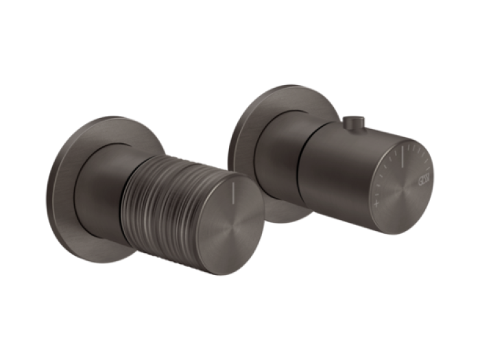 На изображении товар Термостат Gessi Habito, настенный, встраиваемый, на 2 потребителя, цвет Black Metal Brushed PVD от официального представителя в Москве