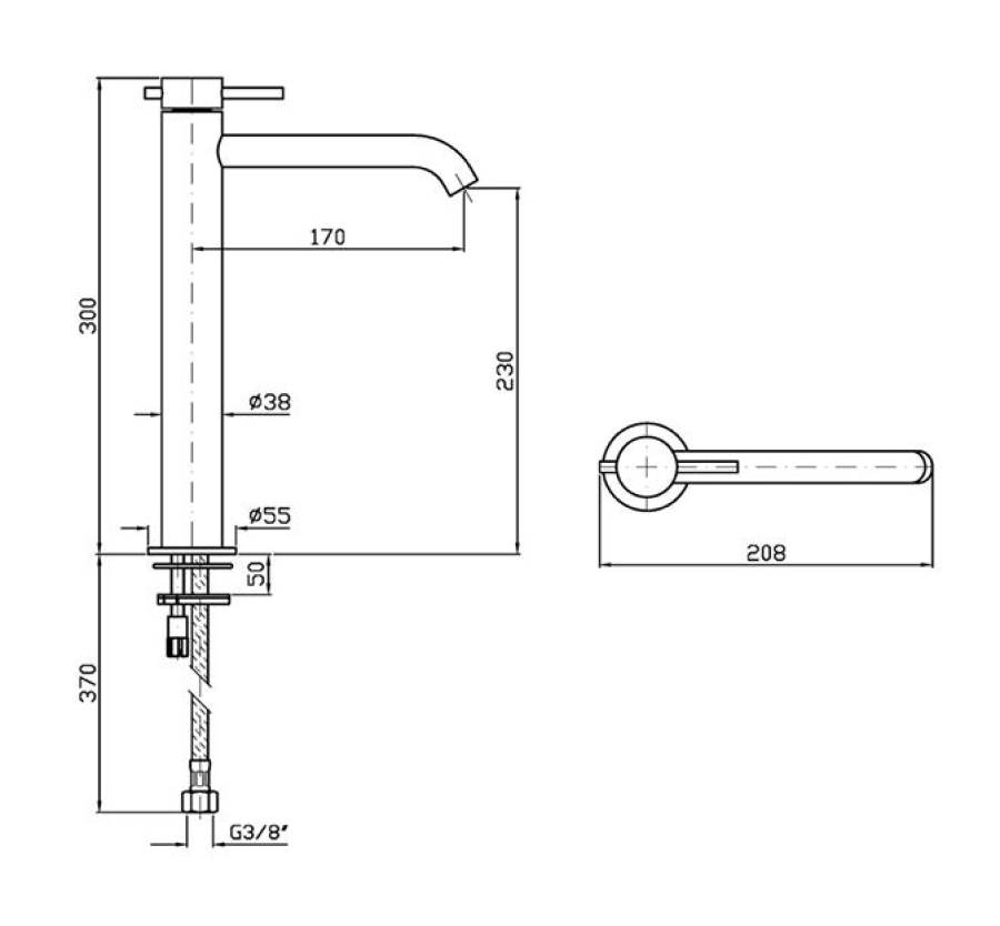 Смеситель для раковины Zucchetti Helm, однорычажный, высокий H. 300 мм, цвет Brushed British Gold PVD - изображение 2