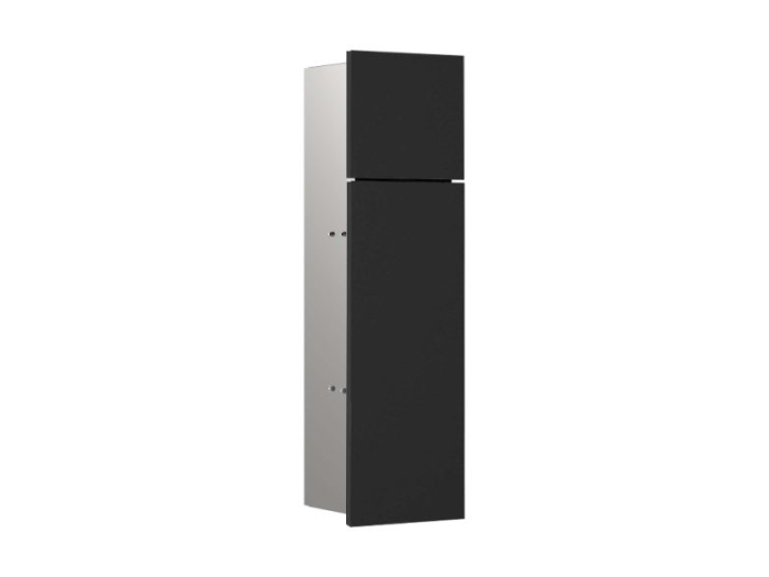 На изображении товар Модуль WC Emco Asis Pure, встраиваемый, с отделением для туалетной бумаги и ёршиком, 1 дверь, петли справа, фасад стекло, цвет чёрный матовый от официального представителя в Москве