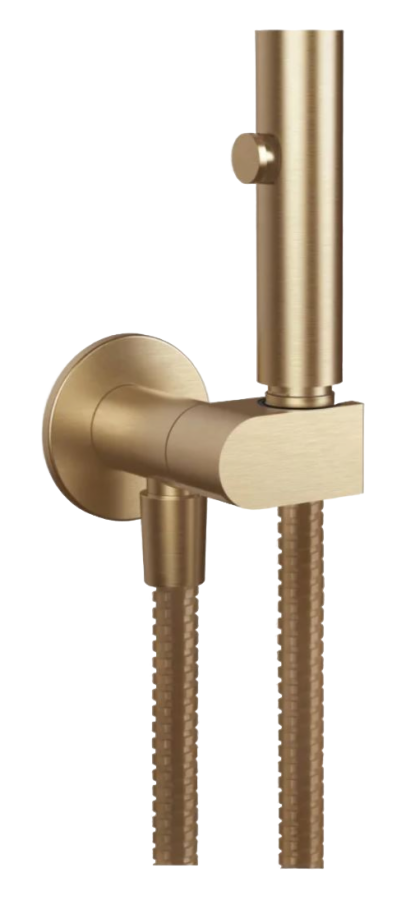 Гигиенический душ Gessi Tondo, с лейкой, шлангом, шланговым подсоединением и держателем лейки, с предохранительным клапаном, ширина 75 мм, цвет Warm Bronze Br. PVD