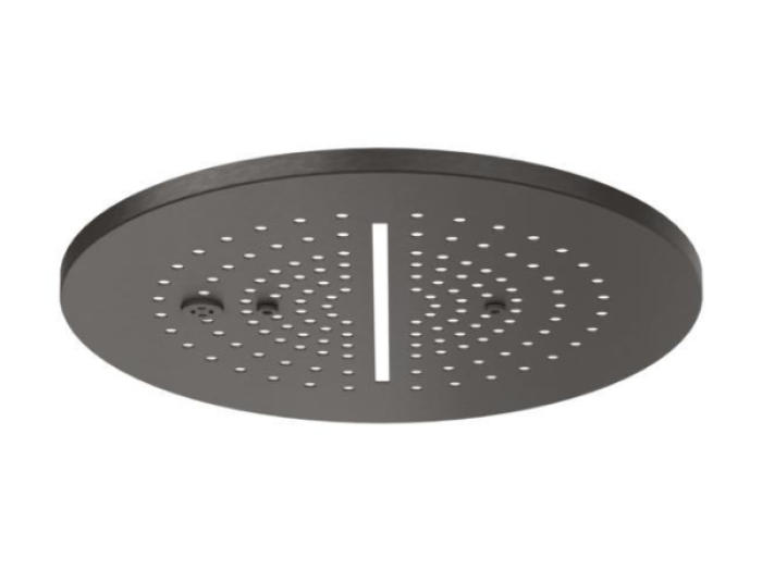 На изображении товар Верхний душ Gessi Minimali 2017, накладная панель Ø350 мм, внешняя часть, цвет Black Metal Brushed PVD от официального представителя в Москве