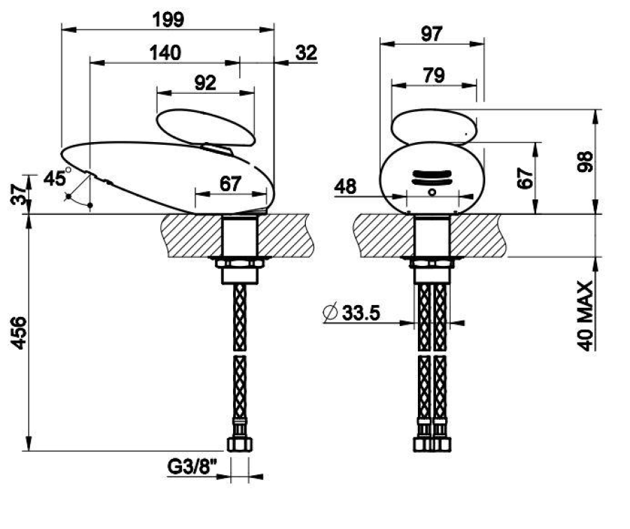 Cмеситель для раковины Gessi Equilibrio, без донного клапана, цвет Black Metal Materic PVD - изображение 7