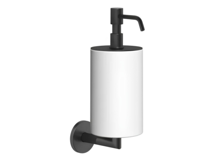 На изображении товар Дозатор для жидкого мыла Gessi Ingranaggio, настенный, цвет White/Matte Black от официального представителя в Москве