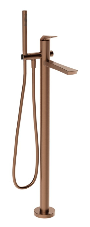 Cмеситель для ванны Gessi Ventaglio, h1069 мм, напольный, с переключателем и ручным душем, внешняя часть, цвет Copper Brushed PVD