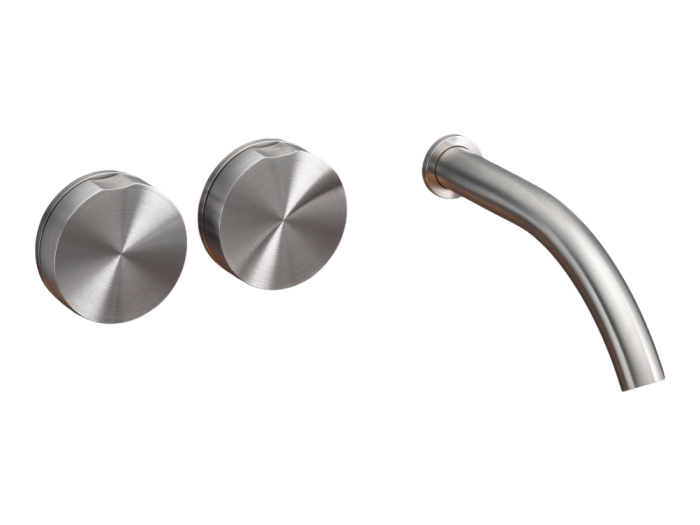 На изображении товар Смеситель для раковины CeaDesign Giotto, настенный, на 3 отверстия, 2-х вентильный, внешняя часть, сталь, цвет сатинированная сталь от официального представителя в Москве