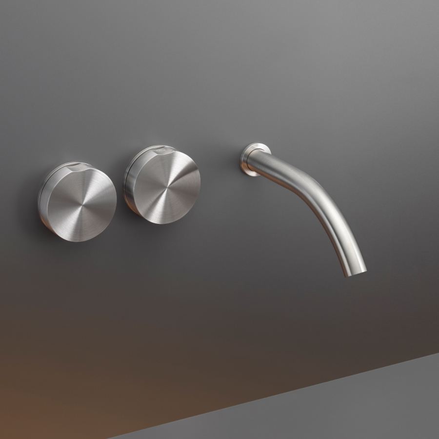 Смеситель для раковины CeaDesign Giotto, настенный, на 3 отверстия, 2-х вентильный, внешняя часть, сталь, цвет сатинированная сталь - изображение 1