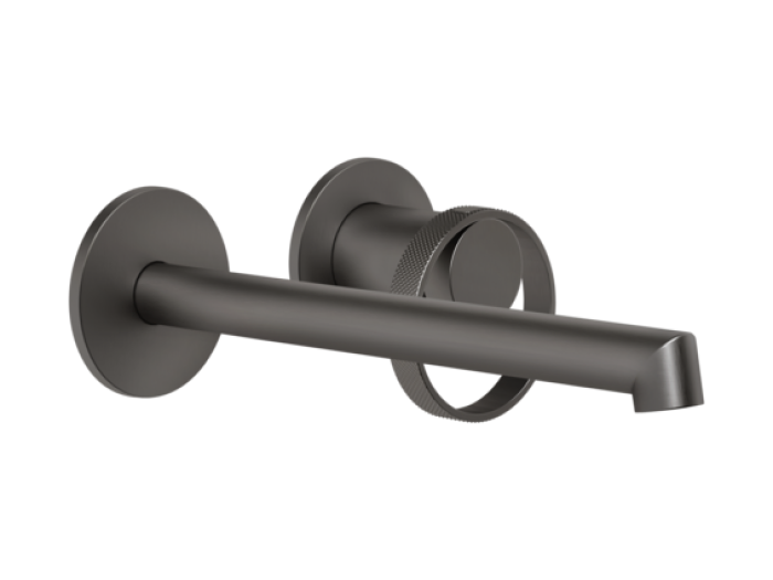 На изображении товар Смеситель для раковины Gessi Anello, настенный, длинный излив, встраиваемый, цвет Black Metal Brushed PVD от официального представителя в Москве