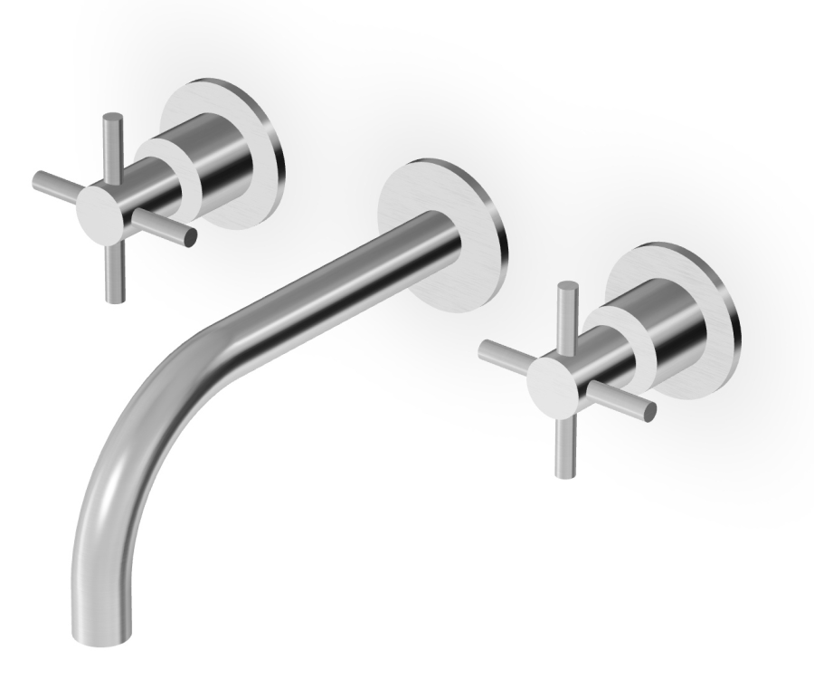 Смеситель для раковины Zucchetti Helm, настенный, двухвентильный, на 3 отверстия, внешняя часть, цвет матовая сталь