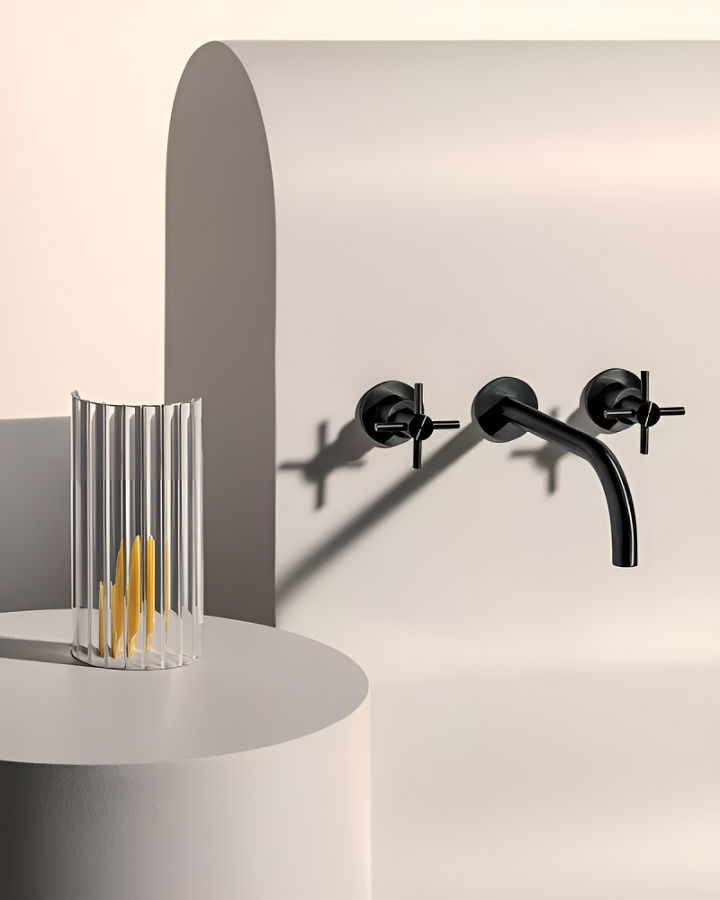 Смеситель для раковины Zucchetti Helm, настенный, двухвентильный, на 3 отверстия, внешняя часть, цвет матовая сталь - изображение 1