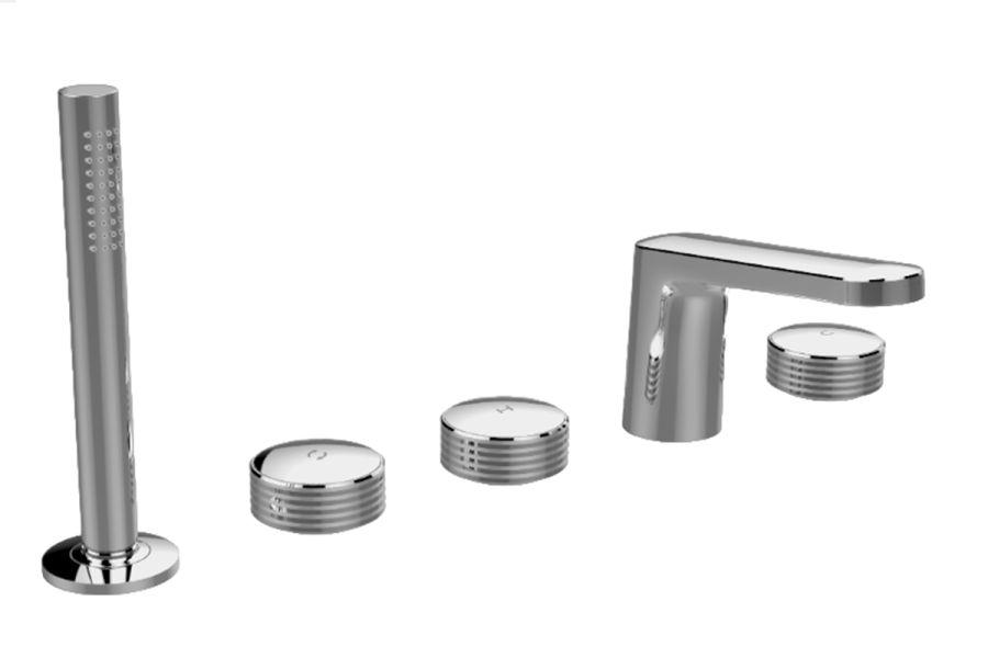 Смеситель для ванны Carlo Frattini Texture Collection Н, на борт, на 5 отверстий, с изливом, переключателем, вытяжным душем, без накладок, цвет золото