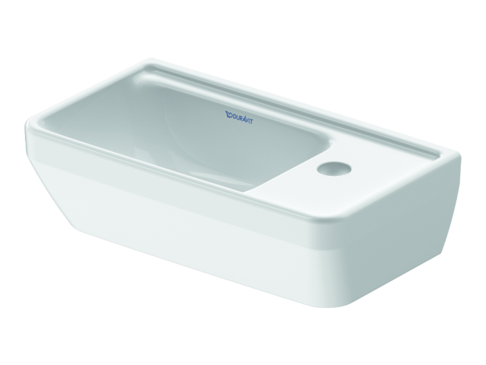 На изображении товар Раковина Duravit D-Neo для рук, 400x220 мм, с 1 отверстием под смеситель справа, цвет белый от официального представителя в Москве
