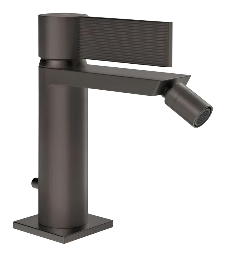 Смеситель для биде Gessi Inverso, однорычажный, с аэратором, донным клапаном, соединительными шлангами, Н-156 мм, цвет чёрный металл шлифованный PVD