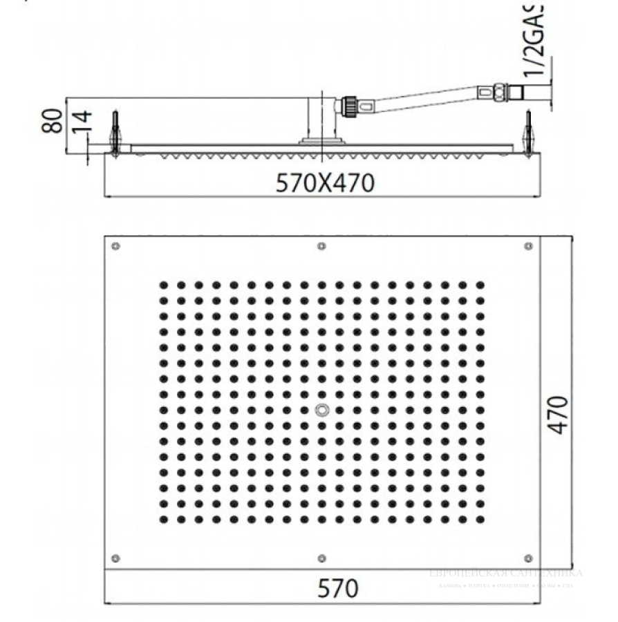 Душ для установки в потолок Bossini Dream Rectangular  Flat570x470 мм,  в комплекте с гибкой подводкой, цвет чёрный матовый - изображение 3