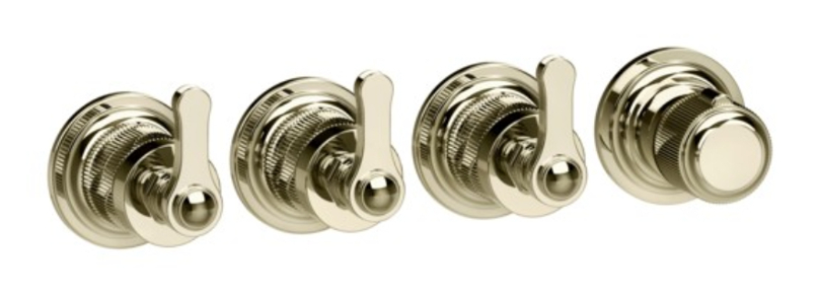 Термостат Gessi Venti20, с 3 независимыми выходами, встраиваемый, внешняя часть, цвет Brass PVD