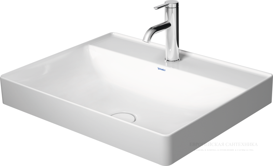 Раковина Duravit DuraSquare, шлифованный низ, 600x470 мм, без перелива, без отверстий под смеситель, цвет белый c покрытием WonderGliss - изображение 1