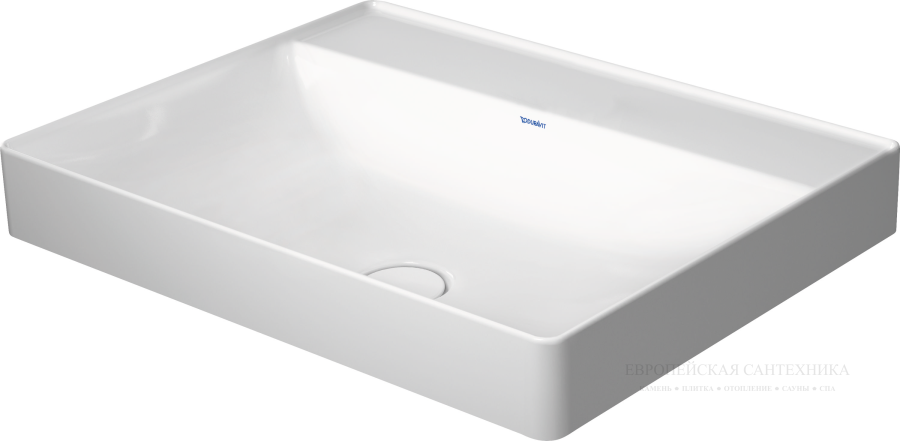 Раковина Duravit DuraSquare, шлифованный низ, 600x470 мм, без перелива, без отверстий под смеситель, цвет белый c покрытием WonderGliss