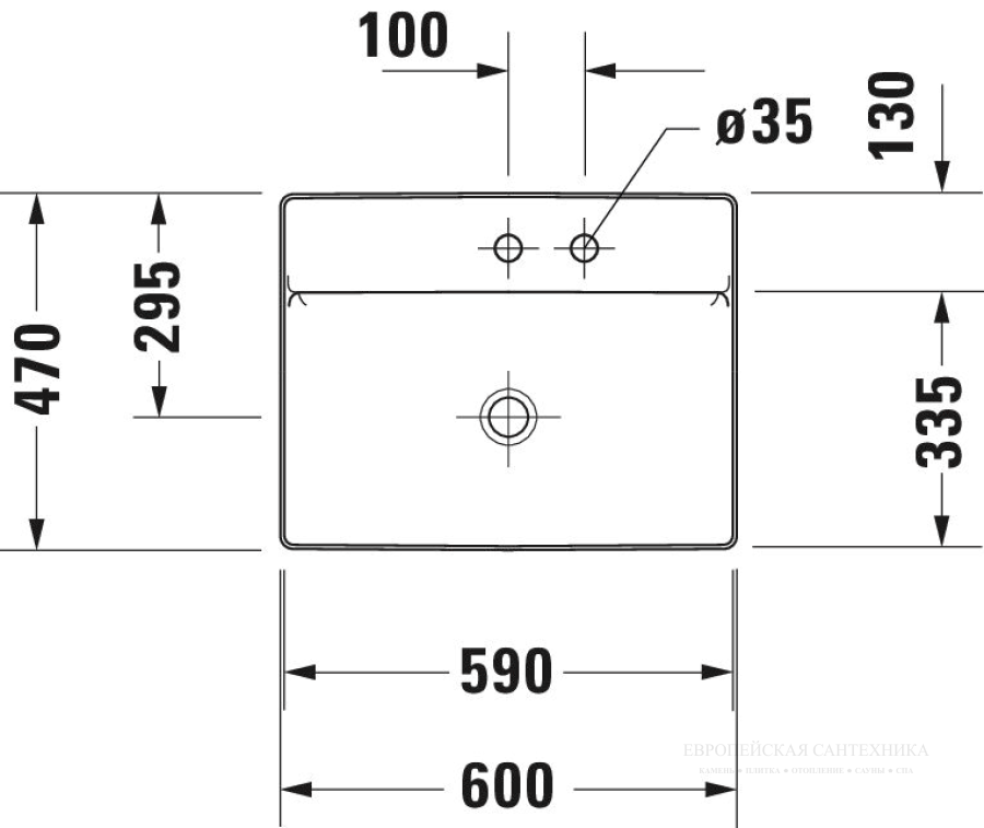 Раковина Duravit DuraSquare, шлифованный низ, 600x470 мм, без перелива, без отверстий под смеситель, цвет белый c покрытием WonderGliss - изображение 6