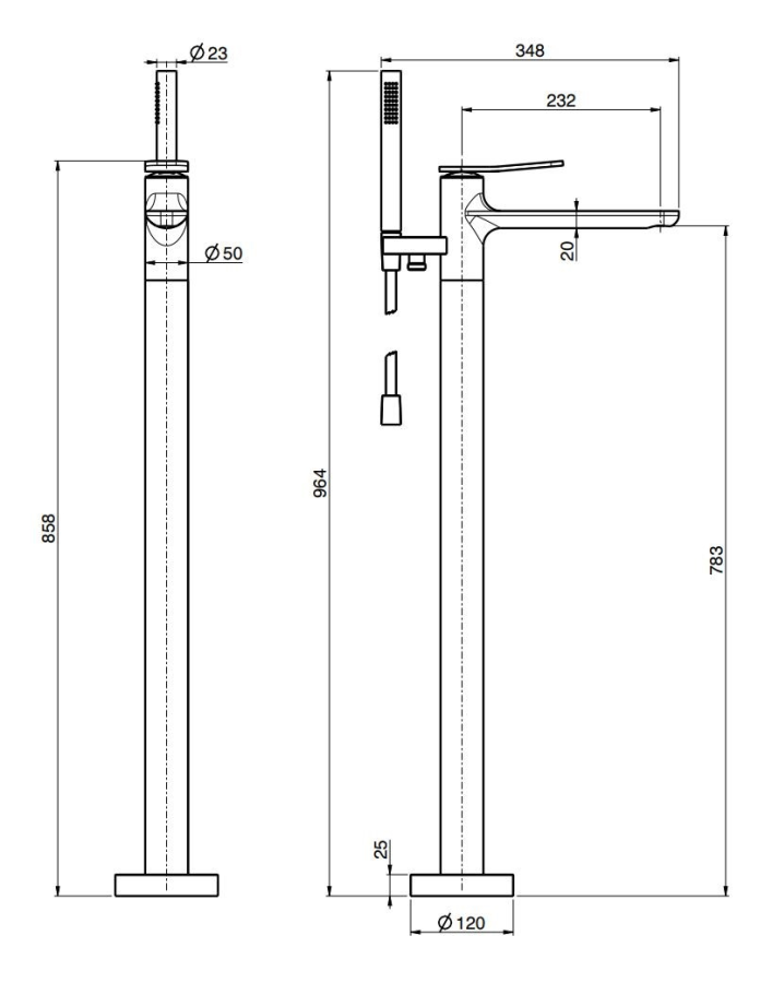 Смеситель для ванны Carlo Frattini Flo, напольный, с переключателем, ручным душем, гибким шлангом хромалюкс 1500 мм, от пола до аэратора Н-783 мм, внешняя часть, цвет хром - изображение 3