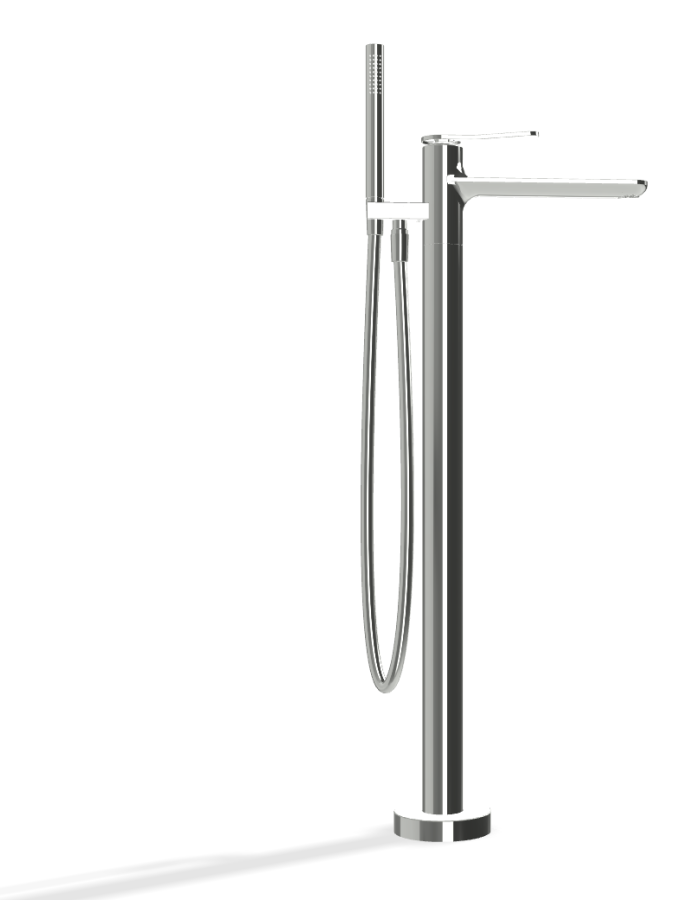 Смеситель для ванны Carlo Frattini Flo, напольный, с переключателем, ручным душем, гибким шлангом хромалюкс 1500 мм, от пола до аэратора Н-783 мм, внешняя часть, цвет хром - изображение 2