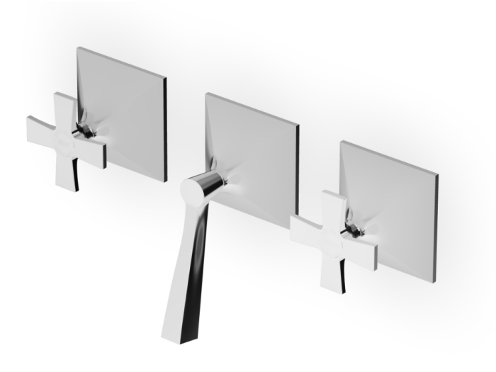 На изображении товар Смеситель для ванны/душа Zucchetti Bellagio, настенный, на 3 отверстия, без излива, с 2-ходовым переключателем, внешняя часть, цвет хром от официального представителя в Москве