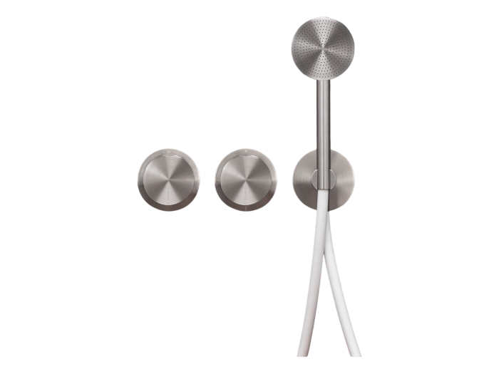 На изображении товар CeaDesign Giotto смеситель для ванны, термостатический, настенный, встраиваемый, переключатель на 2/3, Acqua Stop System, ручной душ 80 мм, шланг Si от официального представителя в Москве