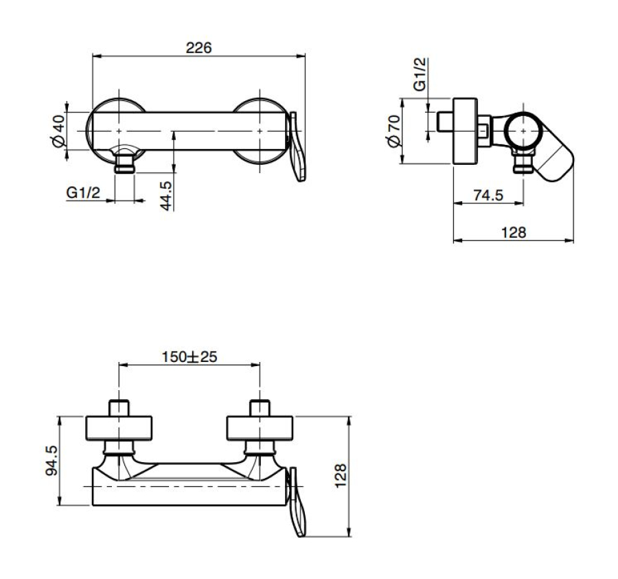 Смеситель для душа Carlo Frattini Flo, без ручного душа, 2 подвода воды 1/2" с эксцентриком, ширина 226 мм, цвет никель брашированный - изображение 3