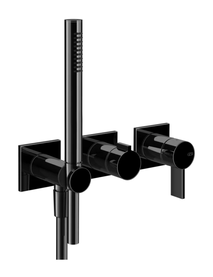 Cмеситель для душа Gessi Inverso, встраиваемый, настенный, на 2 выхода, с переключателем и ручным душем, внешняя часть, цвет Black Metal PVD