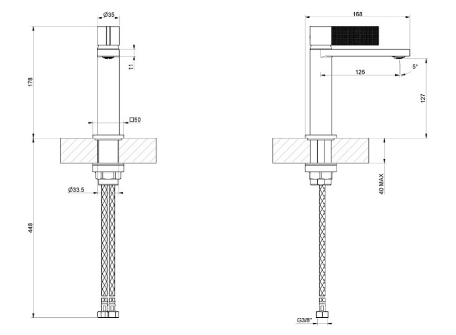 Смеситель для раковины Gessi Inverso, h178, без донного клапана, с соединительными шлангами, цвет Black Metal PVD - изображение 4