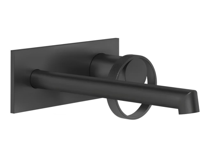 На изображении товар Смеситель для раковины Gessi Anello, настенный, с  длинным изливом, без донного клапана, внешняя часть, цвет Matte Black от официального представителя в Москве