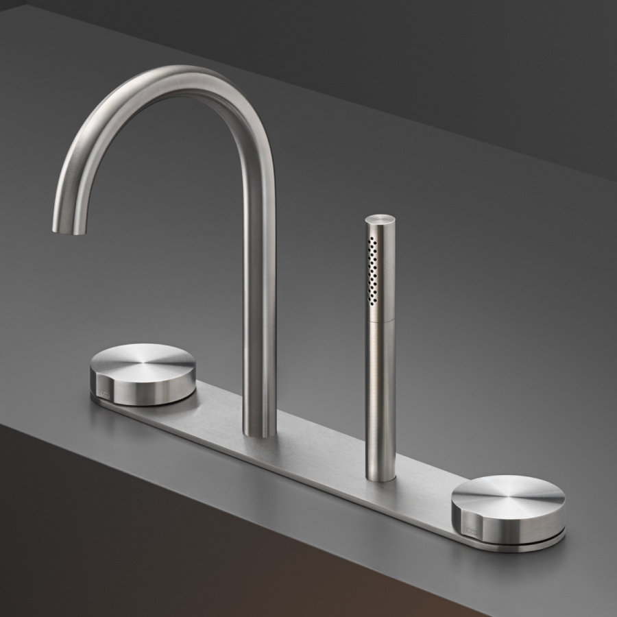 Смеситель на борт ванны Cea Design Giotto, комплект из 2-х прогрессивных смесителей с изливом и ручным душем Ø 18 мм на планке, цвет Black Diamond сатинированный - изображение 1