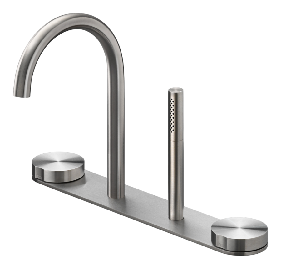 Смеситель на борт ванны Cea Design Giotto, комплект из 2-х прогрессивных смесителей с изливом и ручным душем Ø 18 мм на планке, цвет Black Diamond сатинированный