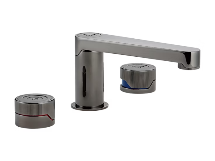 На изображении товар Смеситель для раковины THG Zoom.5 на 3 отверстия, с изливом голиаф, с донным клапаном, цвет Graphite PVD от официального представителя в Москве