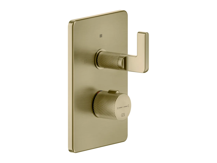 На изображении товар Термостат Gessi Inciso, встраиваемый, с переключателем на 2 выхода, цвет Brushed Brass PVD от официального представителя в Москве
