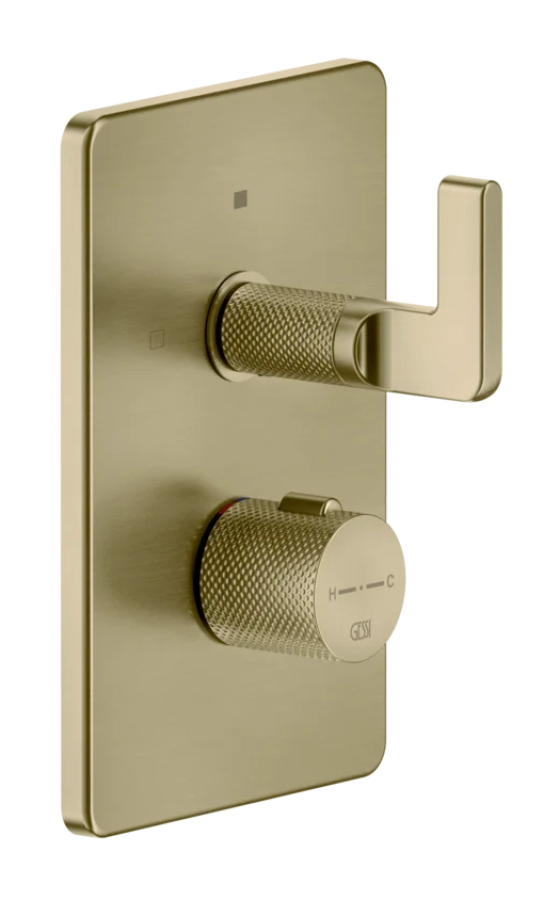 Термостат Gessi Inciso, встраиваемый, с переключателем на 2 выхода, цвет Brushed Brass PVD