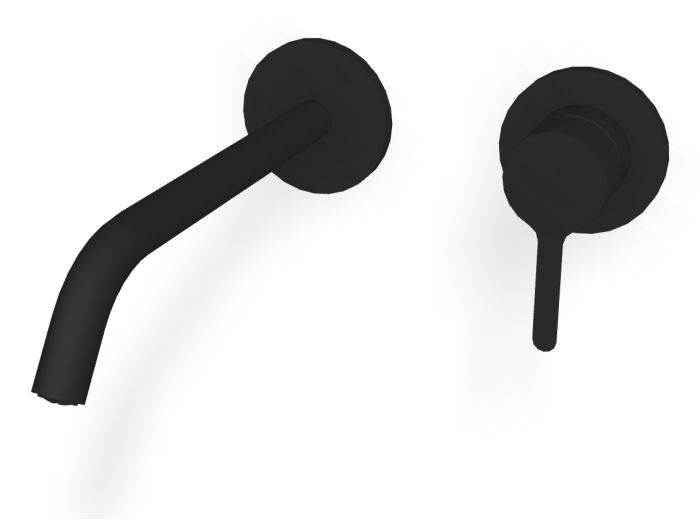 На изображении товар Смеситель для раковины Carlo Frattini Snap, настенный, с донным клапаном Click-Clack, аэратором, излив 200 мм, внешняя часть, цвет чёрный матовый от официального представителя в Москве