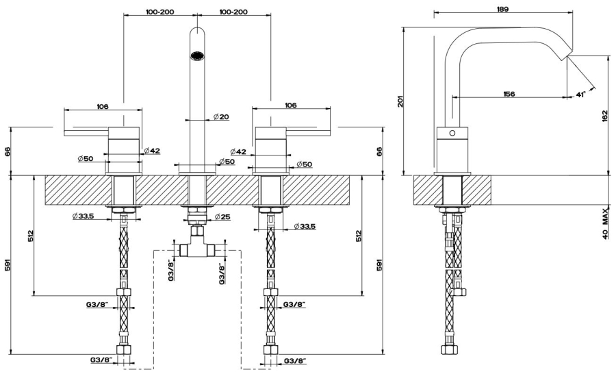 Cмеситель для раковины Gessi316, на 3 отверстия, средний, без донного клапана, цвет Copper Brushed PVD - изображение 1