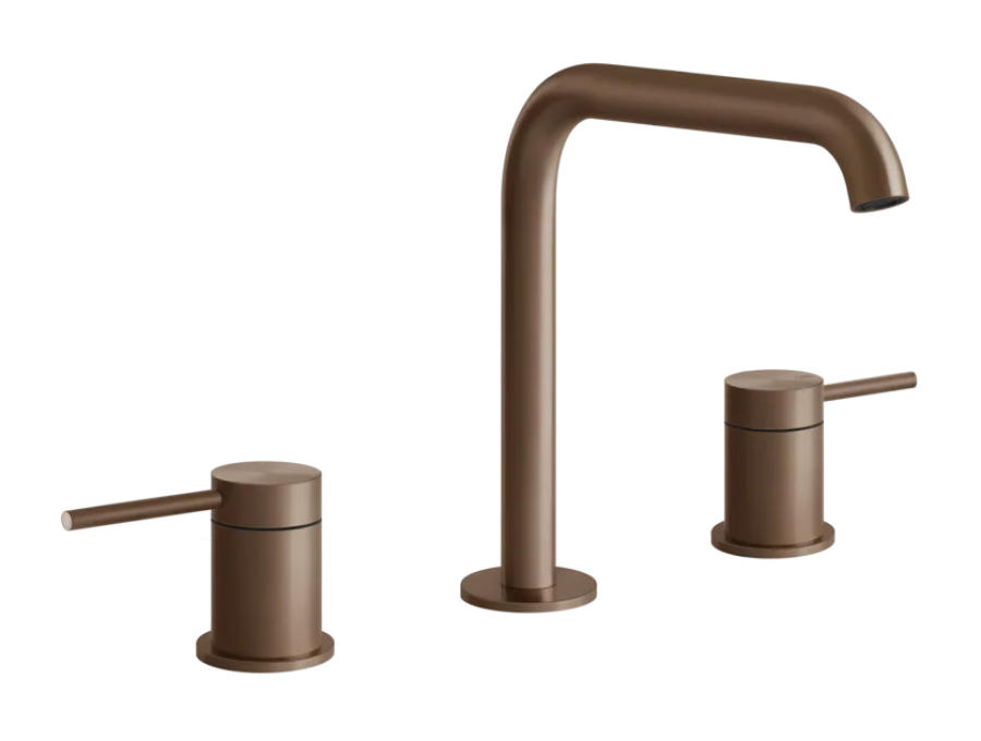 Cмеситель для раковины Gessi316, на 3 отверстия, средний, без донного клапана, цвет Copper Brushed PVD
