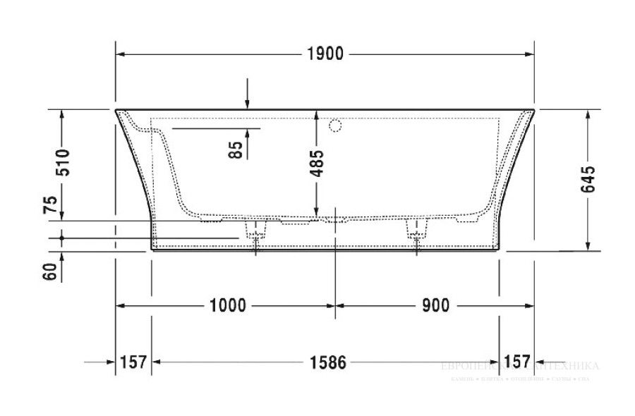 Ванна Duravit Cape Cod пристенная, из DuraSolid A, 1900 х 900 мм, цвет белый - изображение 5