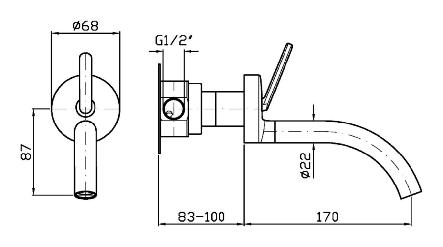 Смеситель для раковины Zucchetti Isy22, настенный, на 1 отверстие, внешняя часть, цвет Brushed Nickel - изображение 1