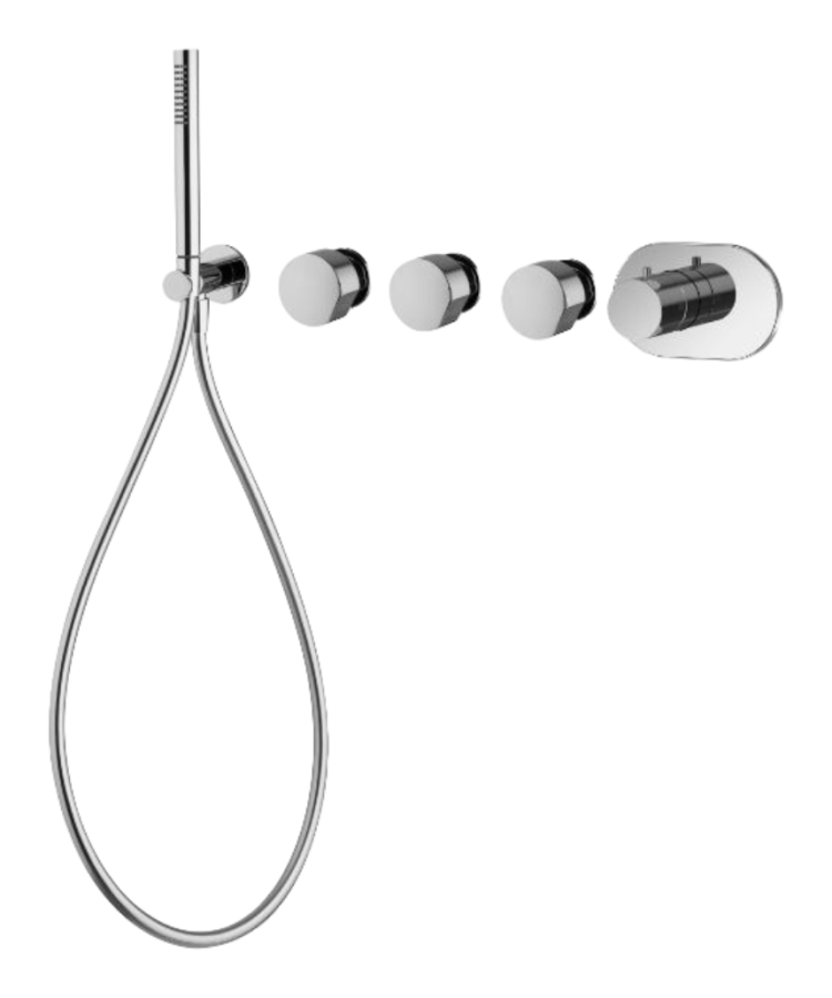 Термостат для ванны/душа Carlo Frattini SO, на 3 потребителя, без ручек, с ручным душем, гибким шлангом хромалюкс 1500 мм, внешняя часть, цвет чёрный матовый