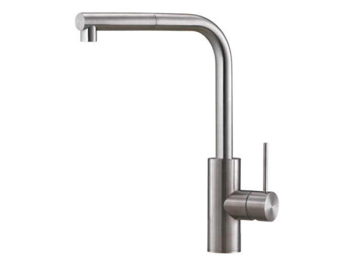 На изображении товар Смеситель для кухни CeaDesign Milo360, однорычажный, поворотный излив H. 310 мм, выдвижной ручной душ, сталь, цвет сатинированная сталь от официального представителя в Москве