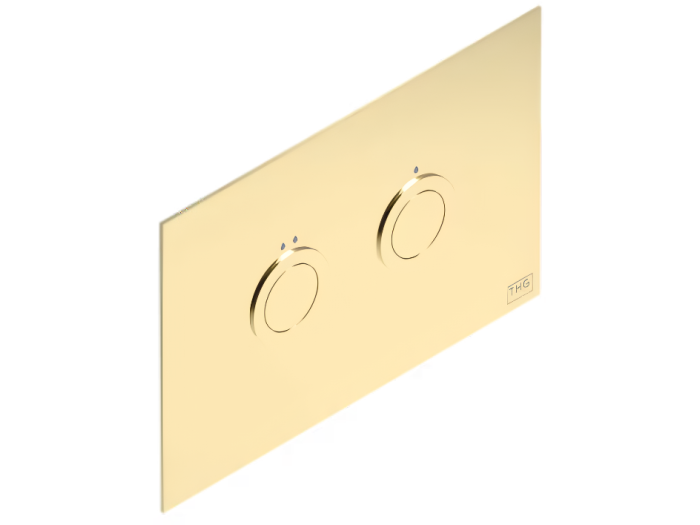 На изображении товар Клавиша смыва THG General items, настенная, встраиваемая, подходит для инсталляции Tece, покрытие устойчиво к коррозии и истиранию, цвет gold PVD от официального представителя в Москве