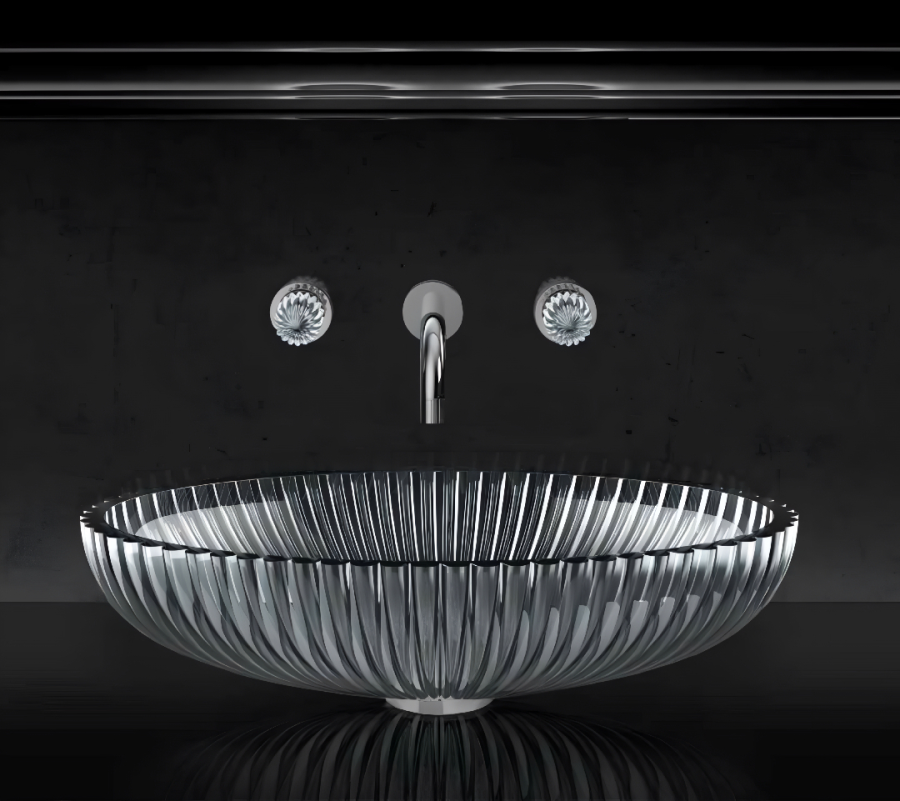 Раковина Glass Design Premium Lux, накладная, 530x350 мм, включает донный клапан и опорное кольцо, хрусталь цвет платина, фурнитура цвет хром