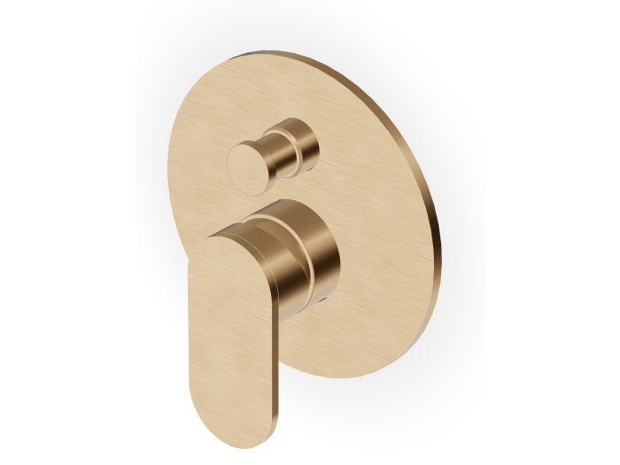 На изображении товар Смеситель для душа Zucchetti Octo, встраиваемый, монокомандный, с переключателем, внешняя часть, цвет Brushed British Gold PVD от официального представителя в Москве