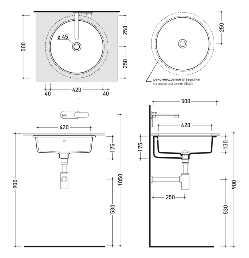 Раковина Flaminia TwinSet Slim, встраиваемая под столешницу, Ø420 мм, цвет белый - изображение 3