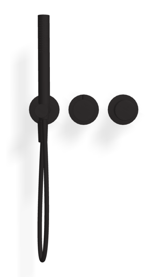 Смеситель для душа Carlo Frattini Spillo Tech, ручка G Collection, на 2 потребителя, с ручным душем, гибким шлангом хромалюкс 1500 мм, внешняя часть, цвет чёрный матовый - изображение 1